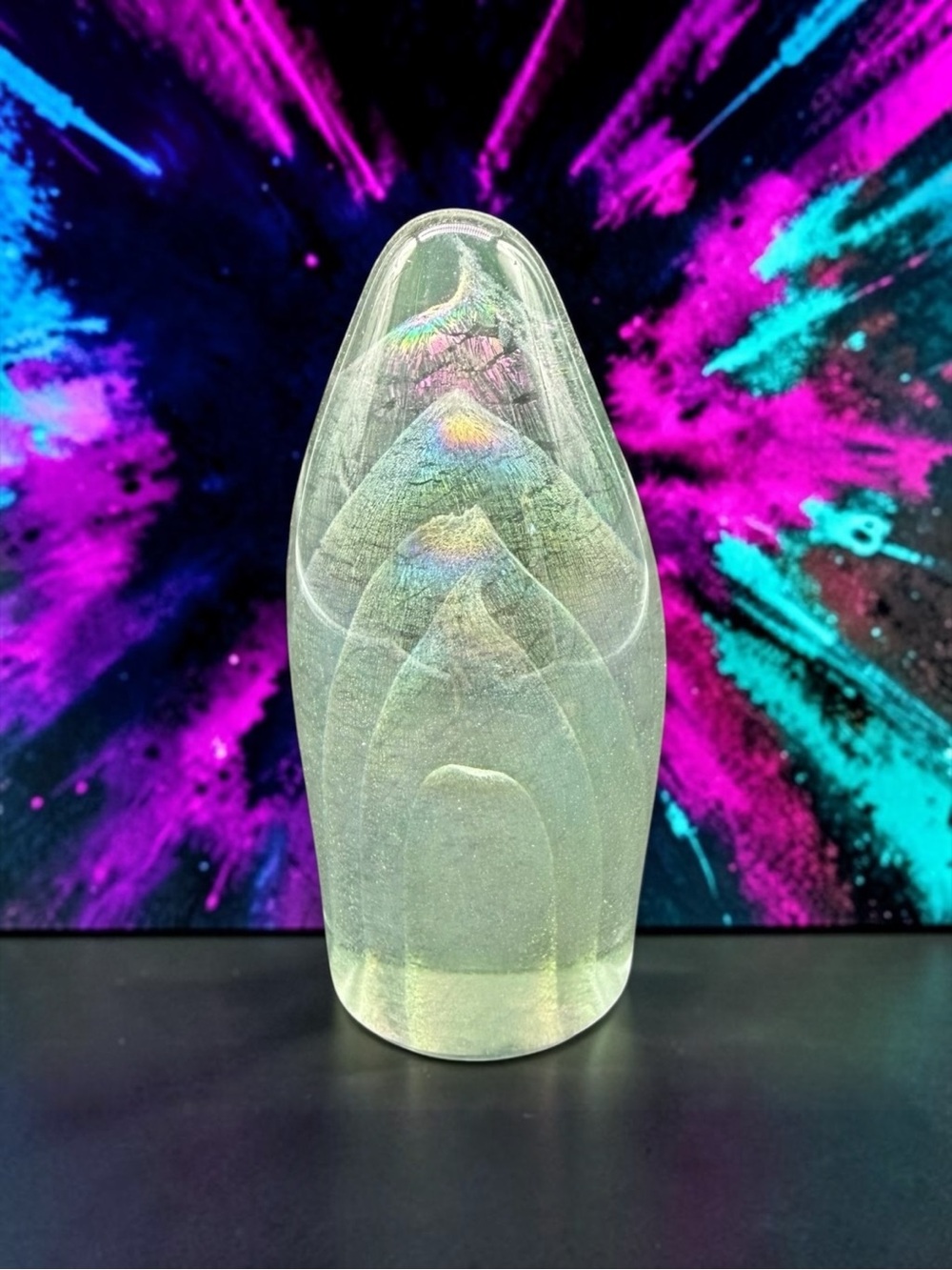 1979 Maytum Studio Art Glass Egg Shape Veil Iridescent Paperweight Signed As Is